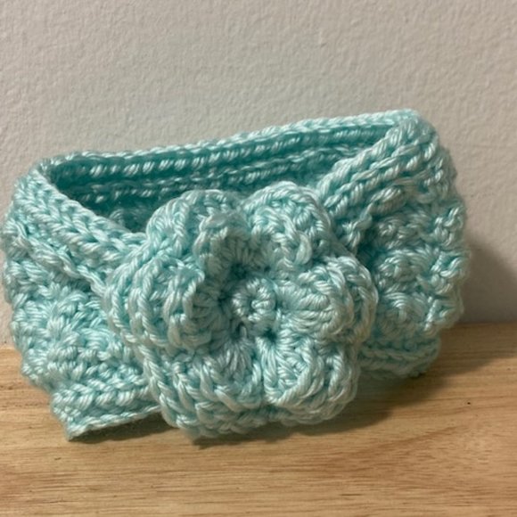 Infant Girls Winter Crochet Cinched Bow Headband Ear Warmer - Mint - Picture 2 of 3